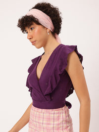 DressBerry Radiant Ruffles Schiffli Tie-Up Back Wrap Top
