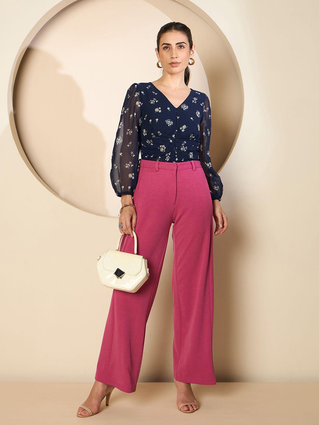 Antheaa Women Smart Straight Fit High-Rise stretchable Trousers