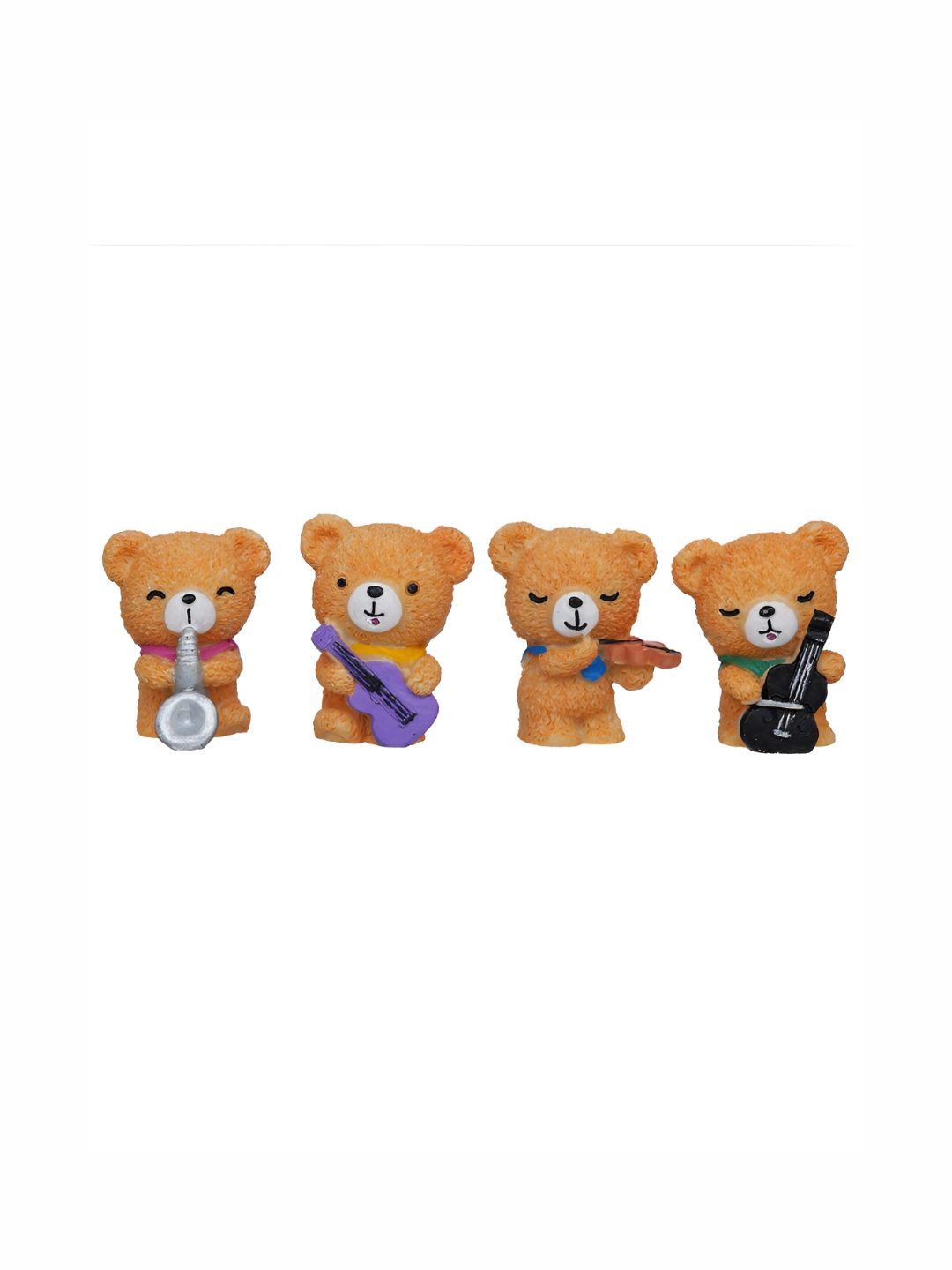 eCraftIndia Brown 4 Pcs Cute Teddy Bears Playing Musical Instruments Decorative Showpiece