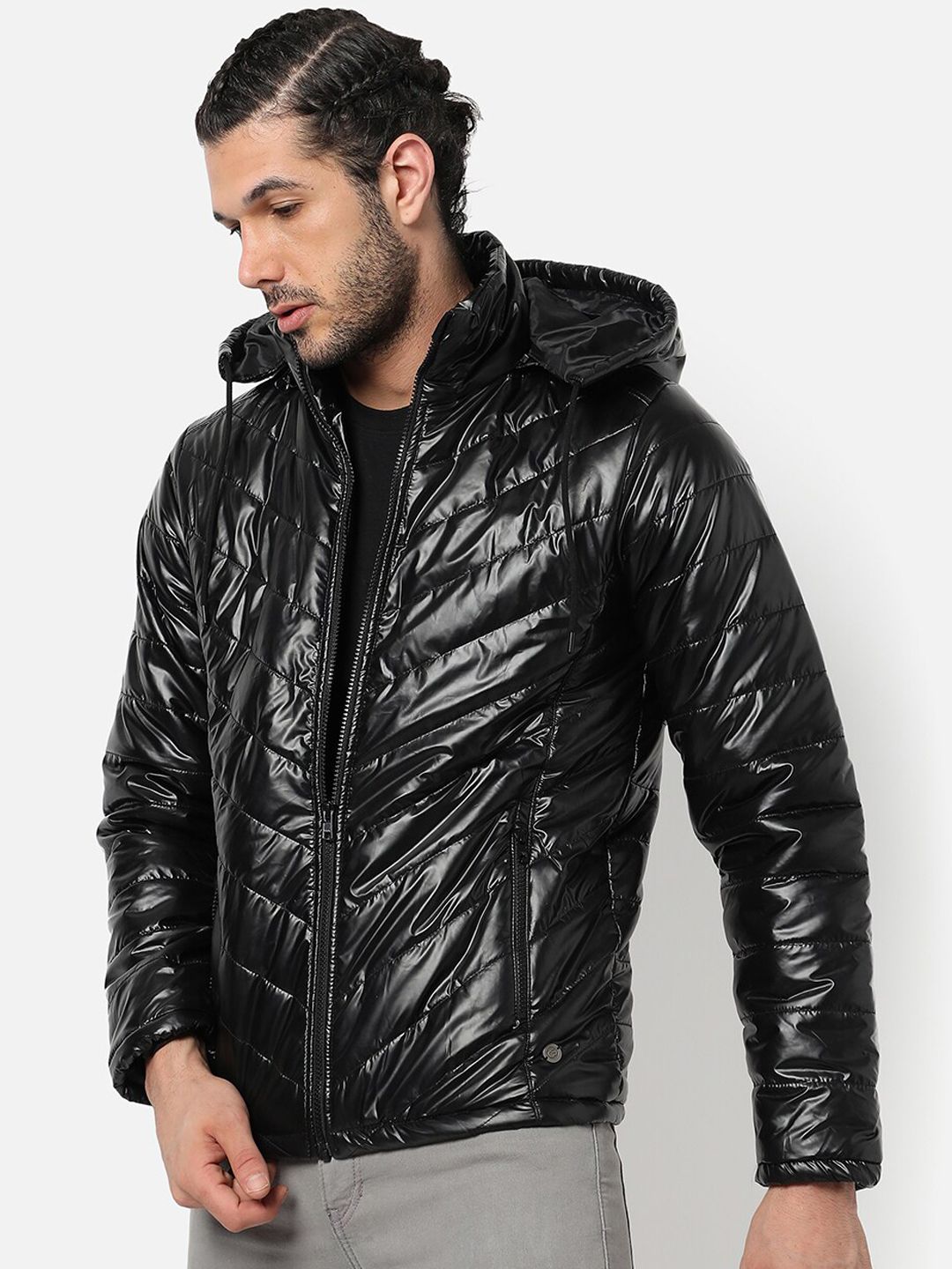 Campus Sutra Men Black Windcheater Outdoor Bomber Jacket