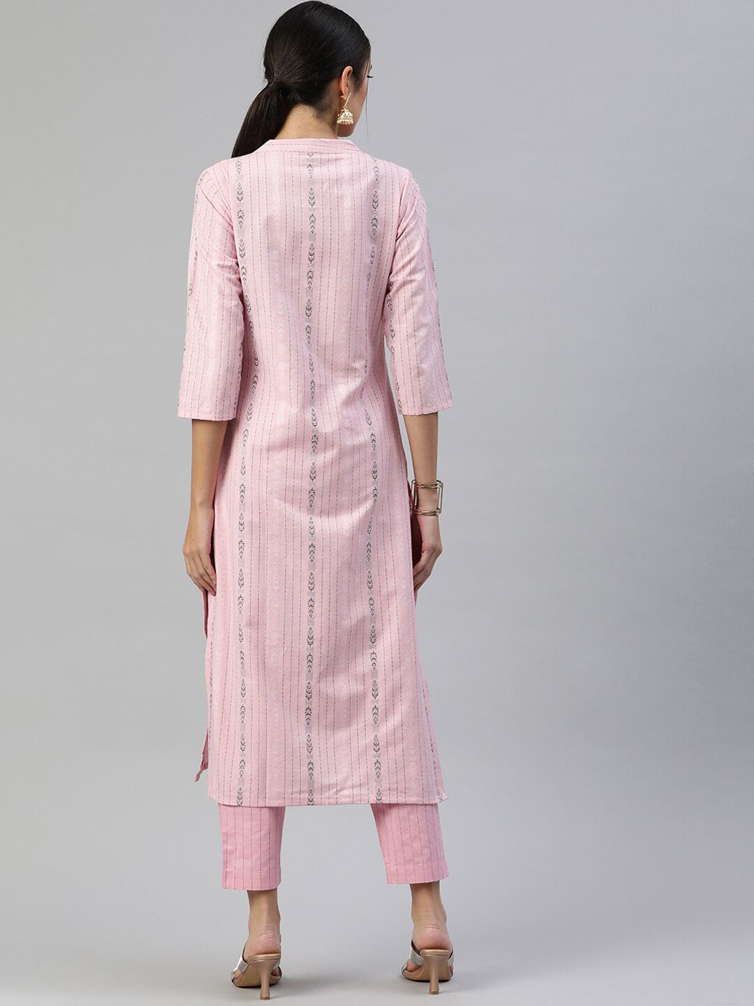 KALINI Striped Mandarin Collar Straight Kurta With Trouser