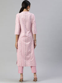 KALINI Striped Mandarin Collar Straight Kurta With Trouser