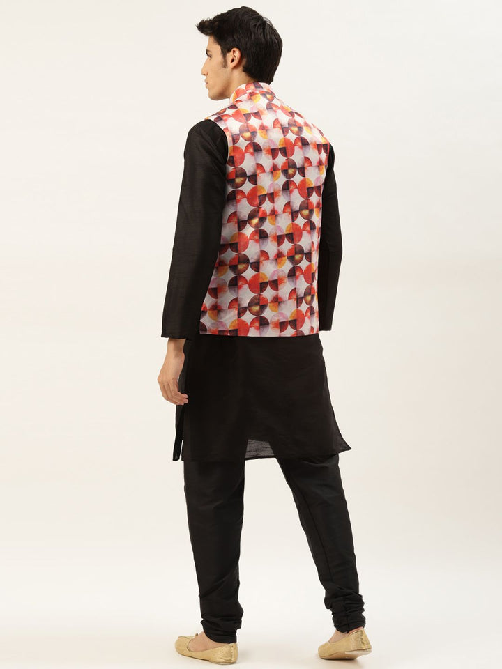 SOJANYA Men Black Kurta with Churidar & Nehru Jacket