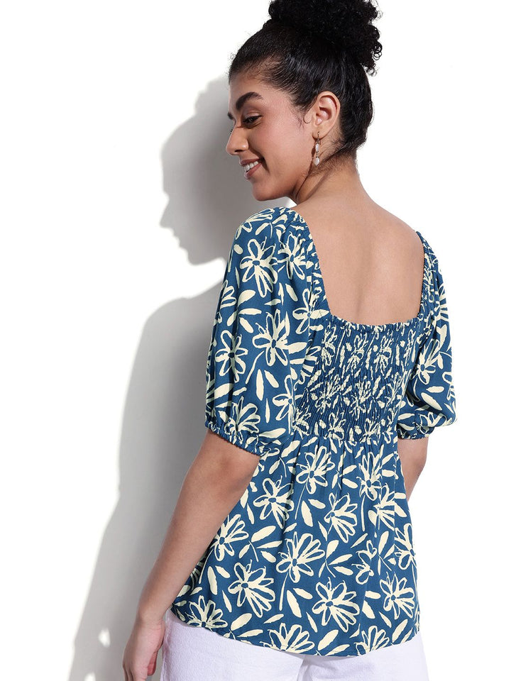 DressBerry Puff Sleeves Floral Printed A-Line Top