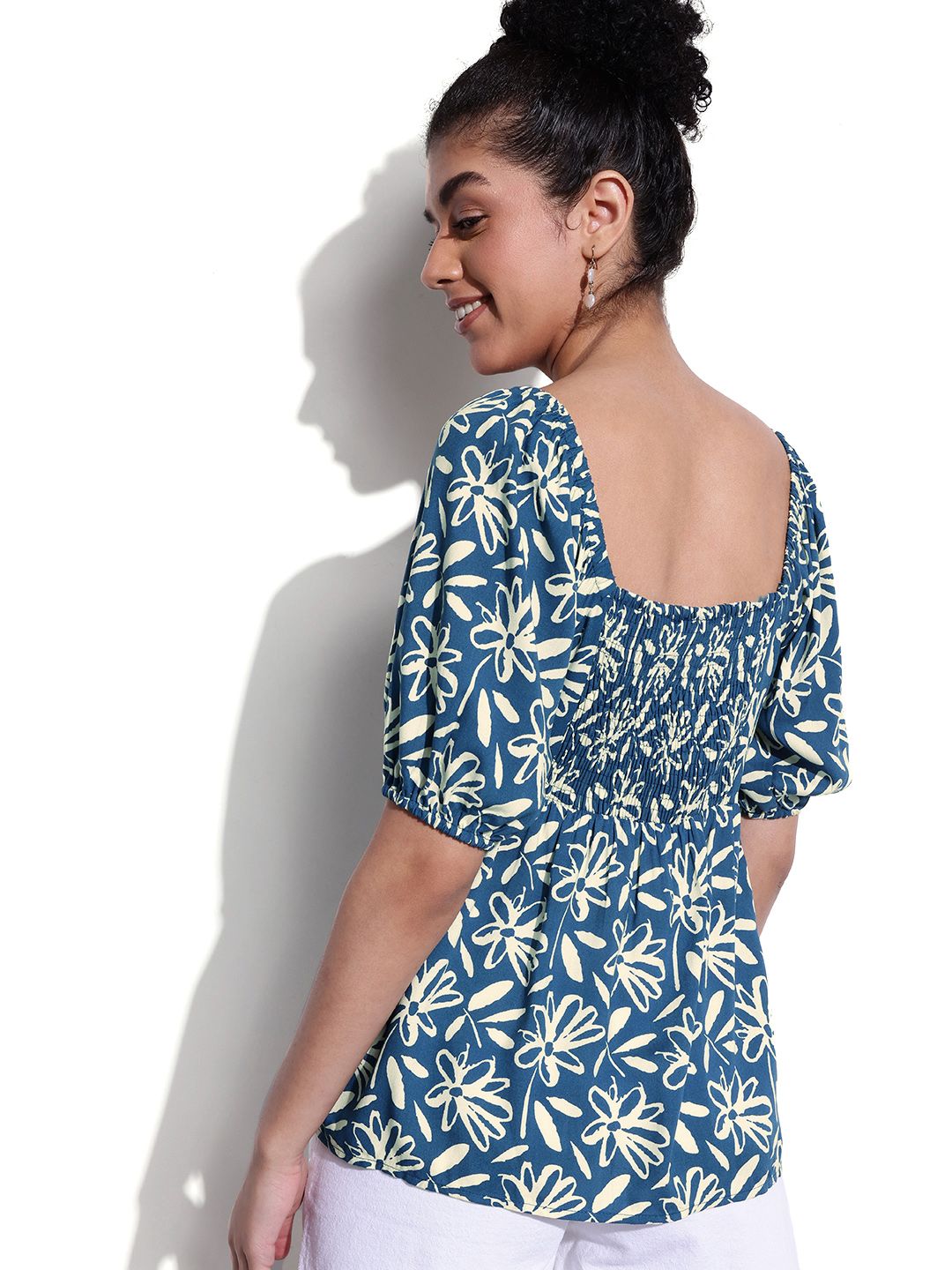 DressBerry Puff Sleeves Floral Printed A-Line Top