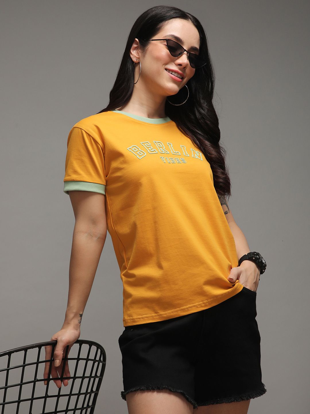 DILLINGER Women Regular Fit Applique Varsity Printed Tshirt