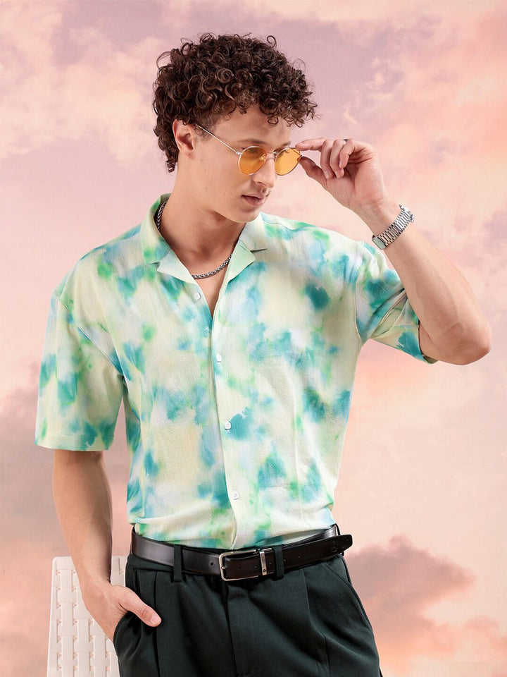 The Indian Garage Co Men Relaxed Fit Abstract Print Textuted Resortwear Shirt