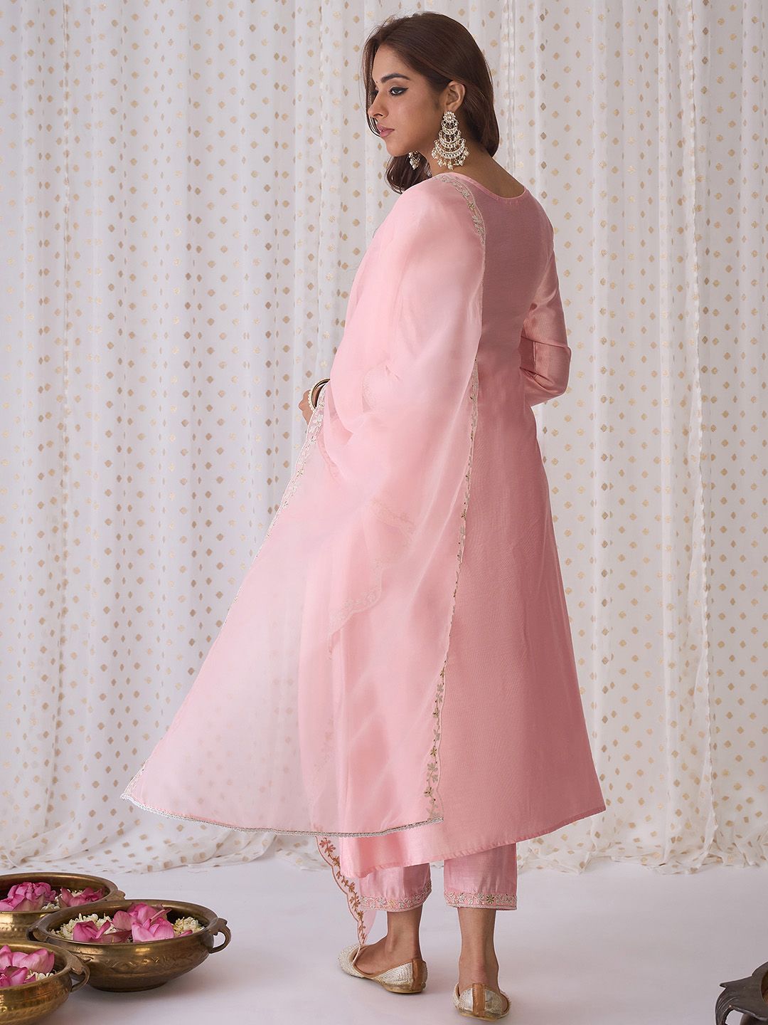 Indo Era Pink Ethnic Motifs Embroidered Aari Work Kurta with Trousers & Dupatta