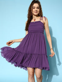 Antheaa Self Design Ruffled Chiffon Fit & Flare Dress