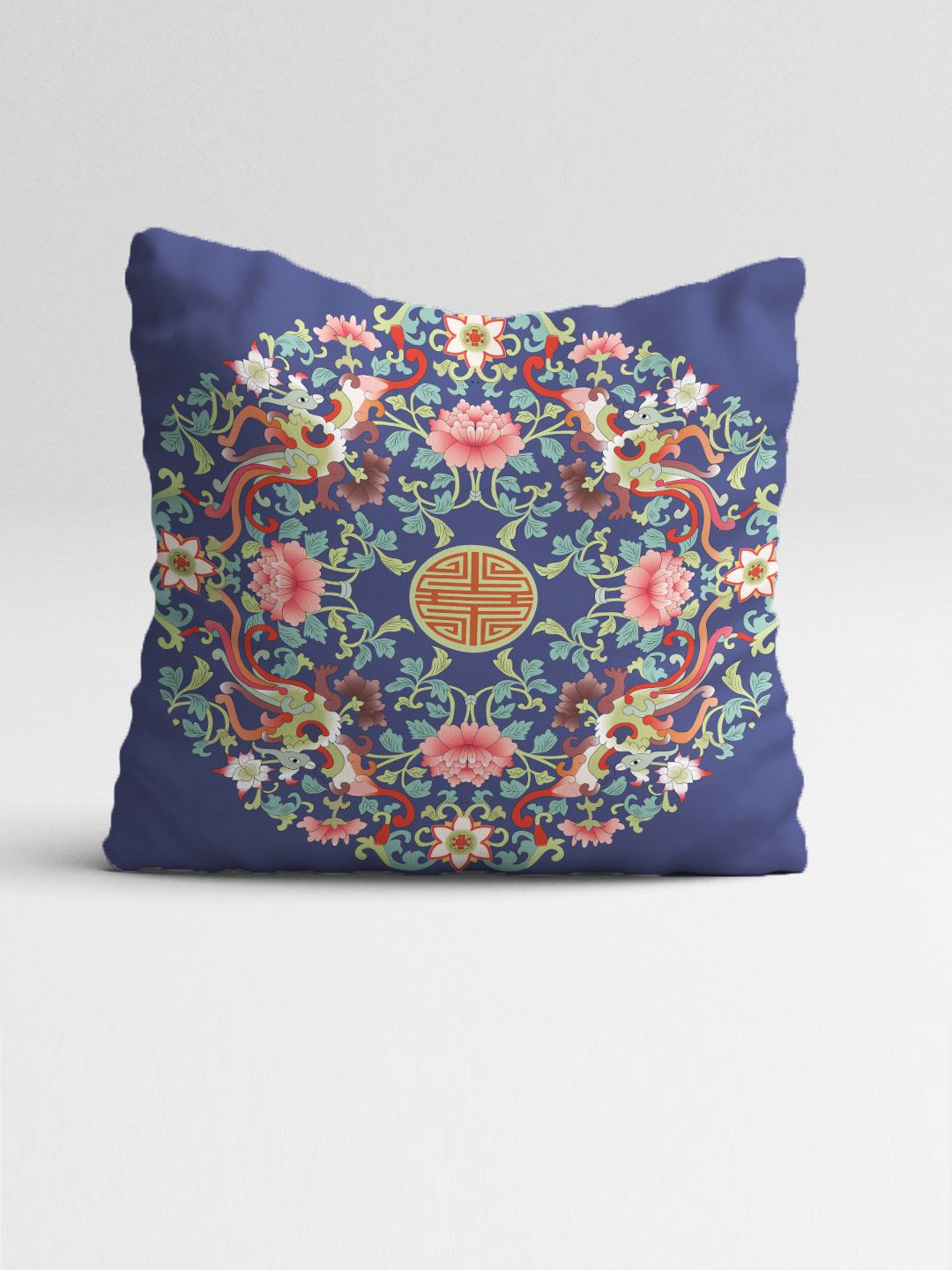 STITCHNEST Green & Off White Set of 5 Ethnic Motifs Square Cushion Covers