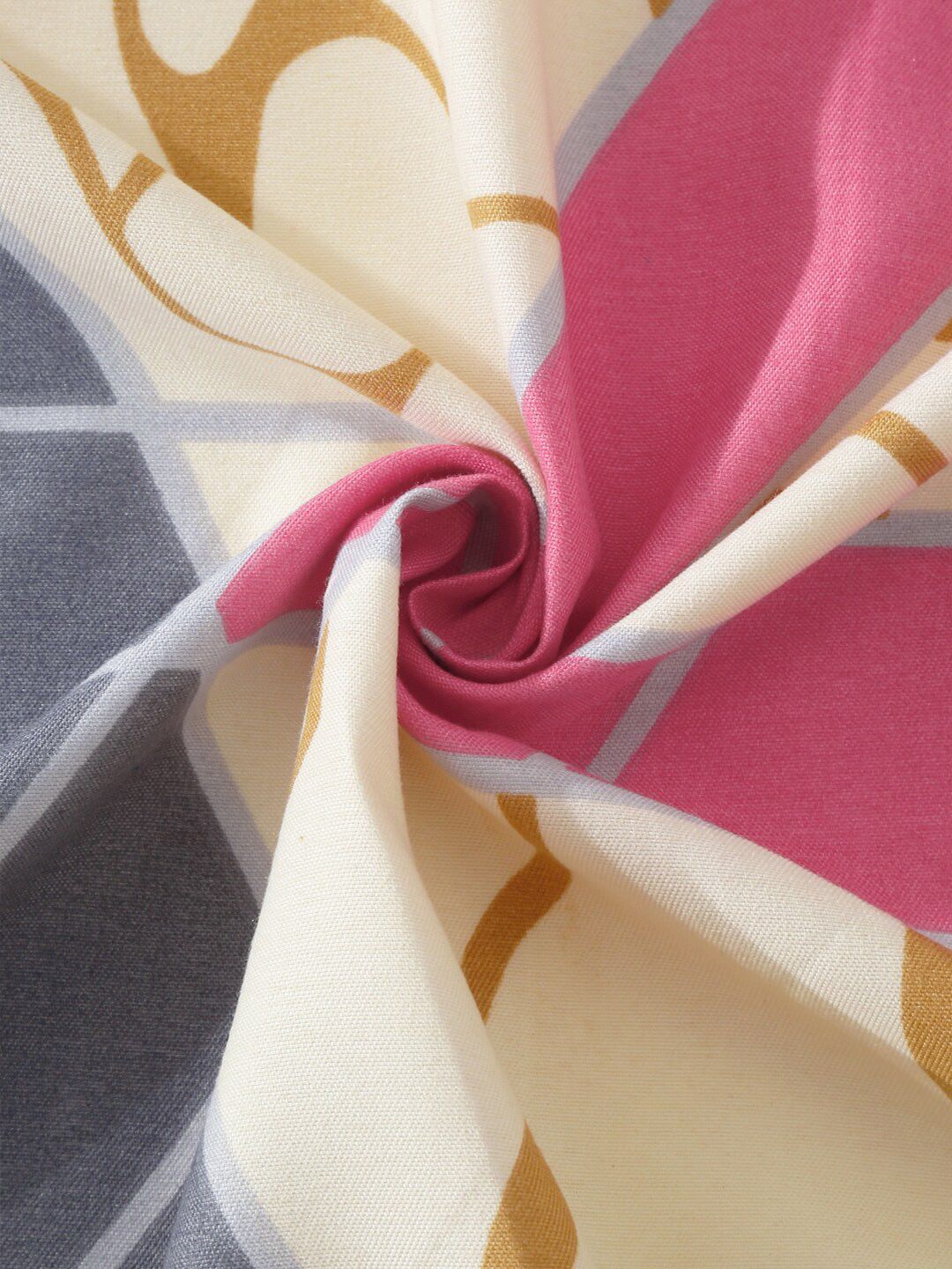 KLOTTHE Cream & Pink Printed Fitted 300TC Double King Bedsheet With 2 Pillow Covers