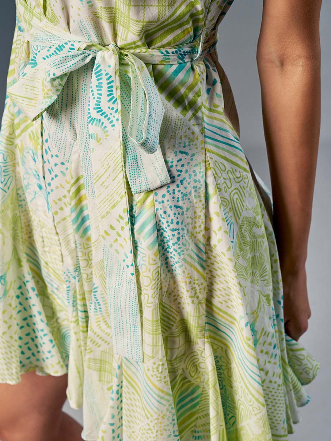 AND Shirt Collar Sleeveless Print A-Line Cotton Dress