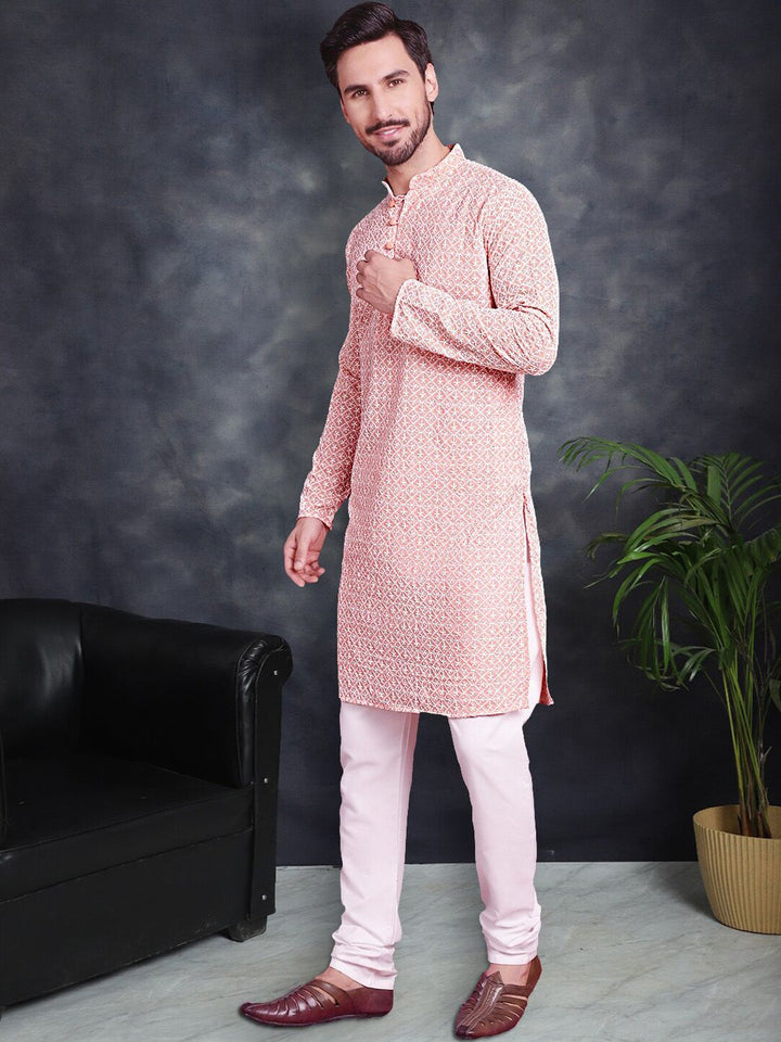 Jompers Ethnic Motifs Embroidered Pure Cotton Chikankari Kurta With Churidar