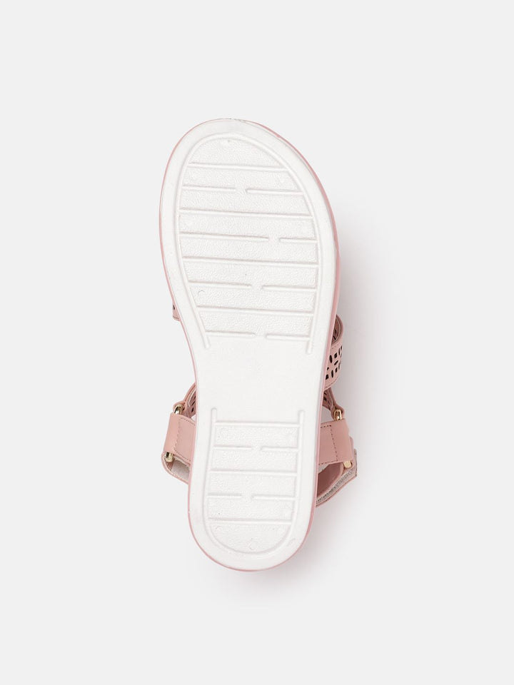 DressBerry Women Textured Open Toe Flats with Laser Cuts