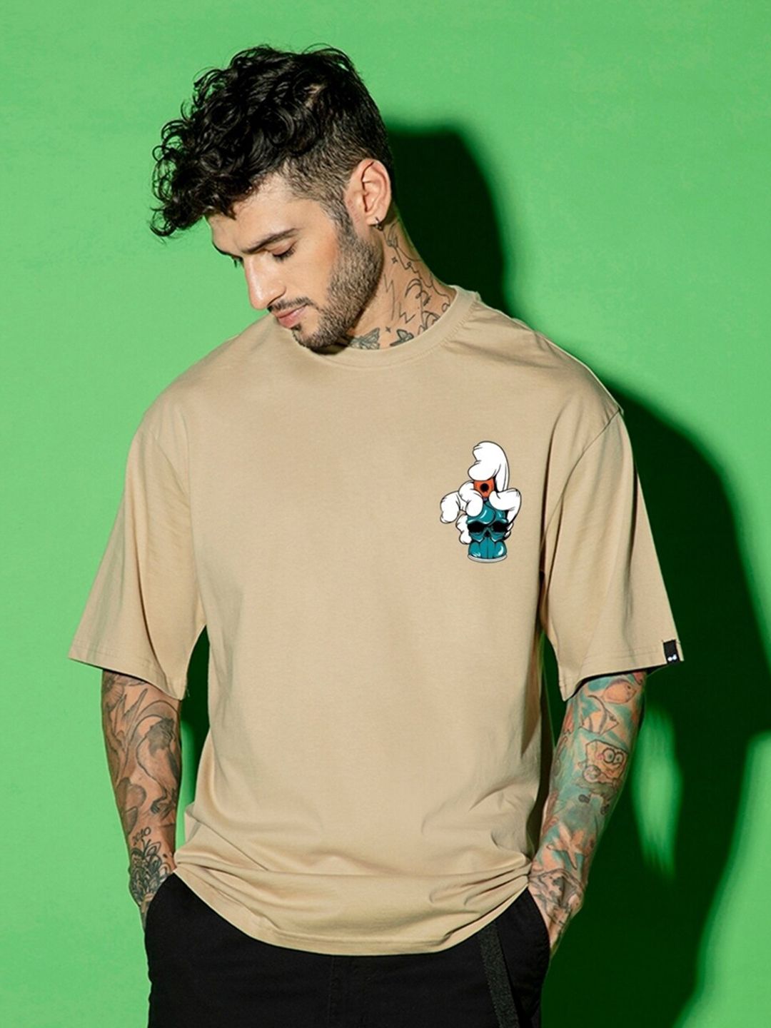 Bewakoof Typography Printed Drop-Shoulder Cotton Oversized T-shirt