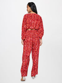 Global Desi Printed V-Neck Crop Top With Palazzos