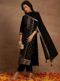 Libas Black Ethnic Motifs Woven Design Kurta with Trousers & With Dupatta
