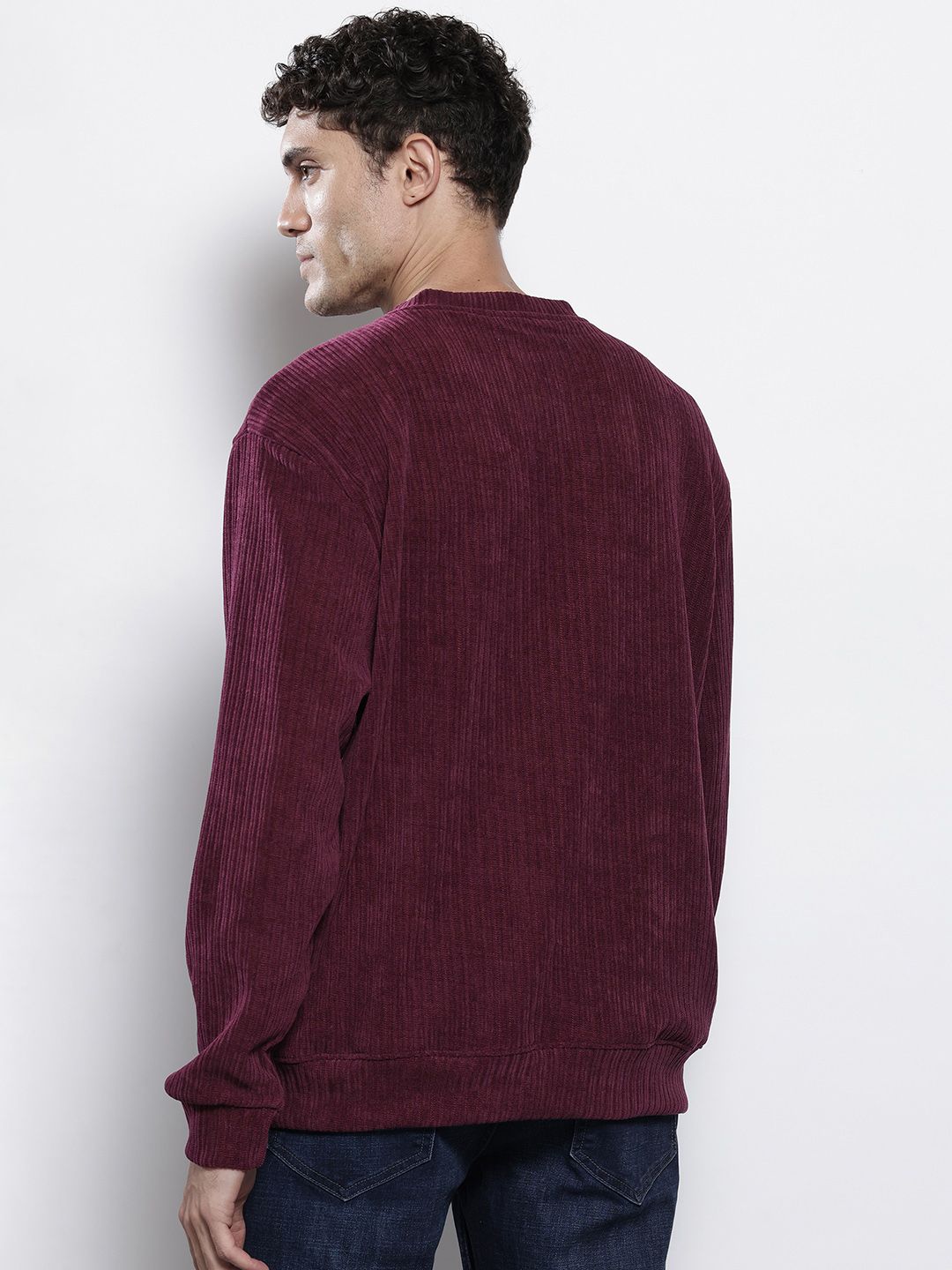The Indian Garage Co Self Striped Corduroy Relaxed Fit Sweatshirt