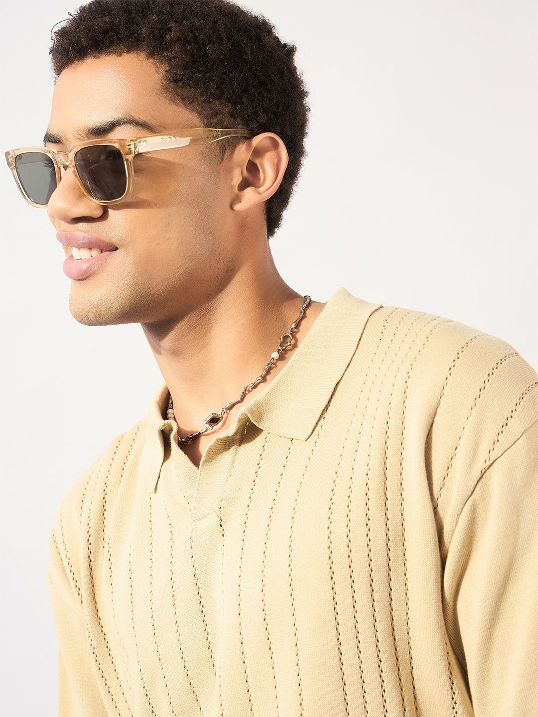 DENNISON Men Oversized Polo Collar Knitted T-Shirt