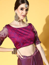 Saree mall Purple Floral Zari Silk Blend Banarasi Sarees