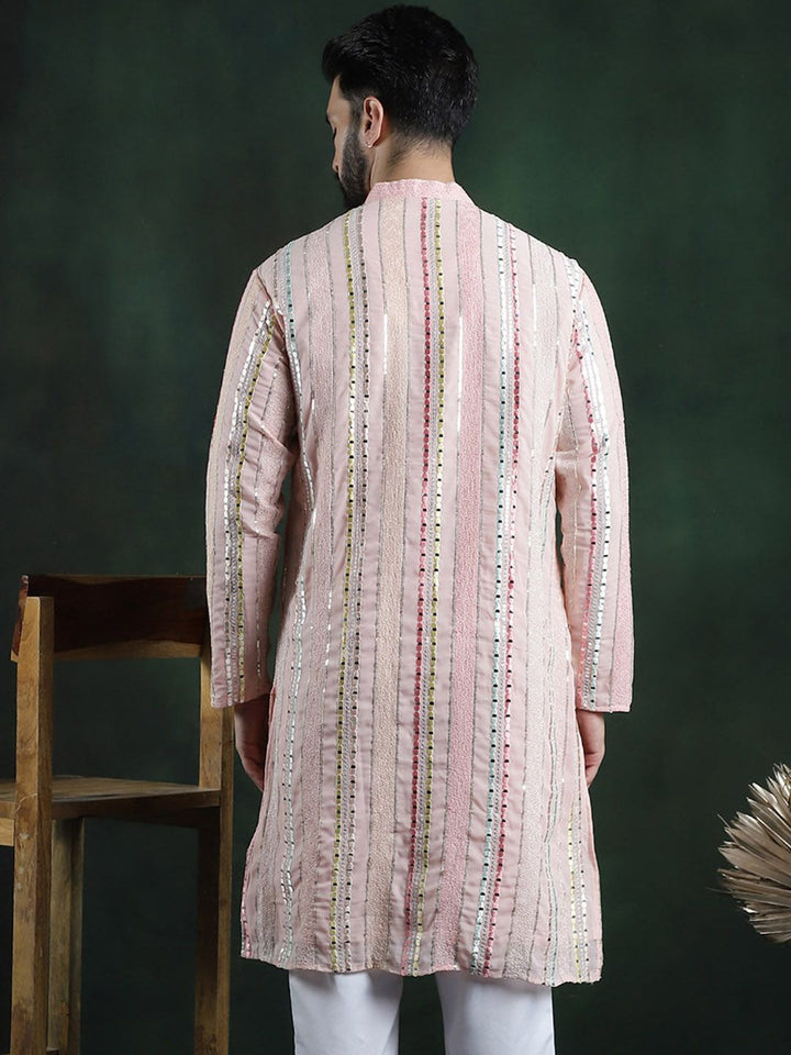 SOJANYA LUXE Labuci Kolar Mandarin Berjalur Georgette Kurta Lurus