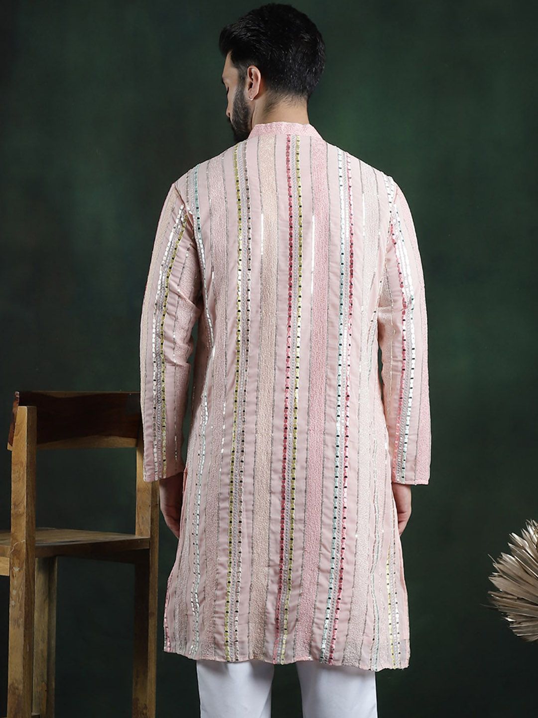 SOJANYA LUXE Labuci Kolar Mandarin Berjalur Georgette Kurta Lurus