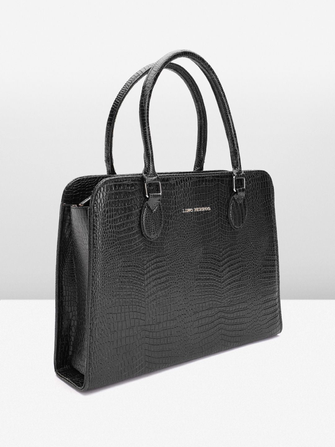 Lino Perros Women Croc Textured Structured Laptop Shoulder Bag