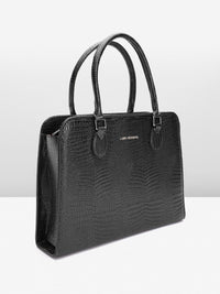 Lino Perros Women Croc Textured Structured Laptop Shoulder Bag