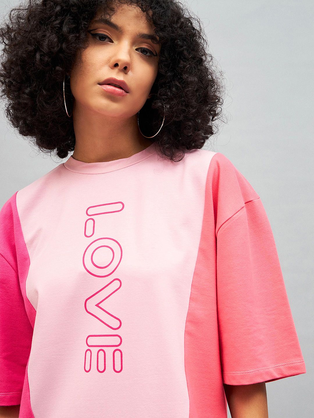 SASSAFRAS Pink Love Colourblocked Cotton T-shirt Mini Dress