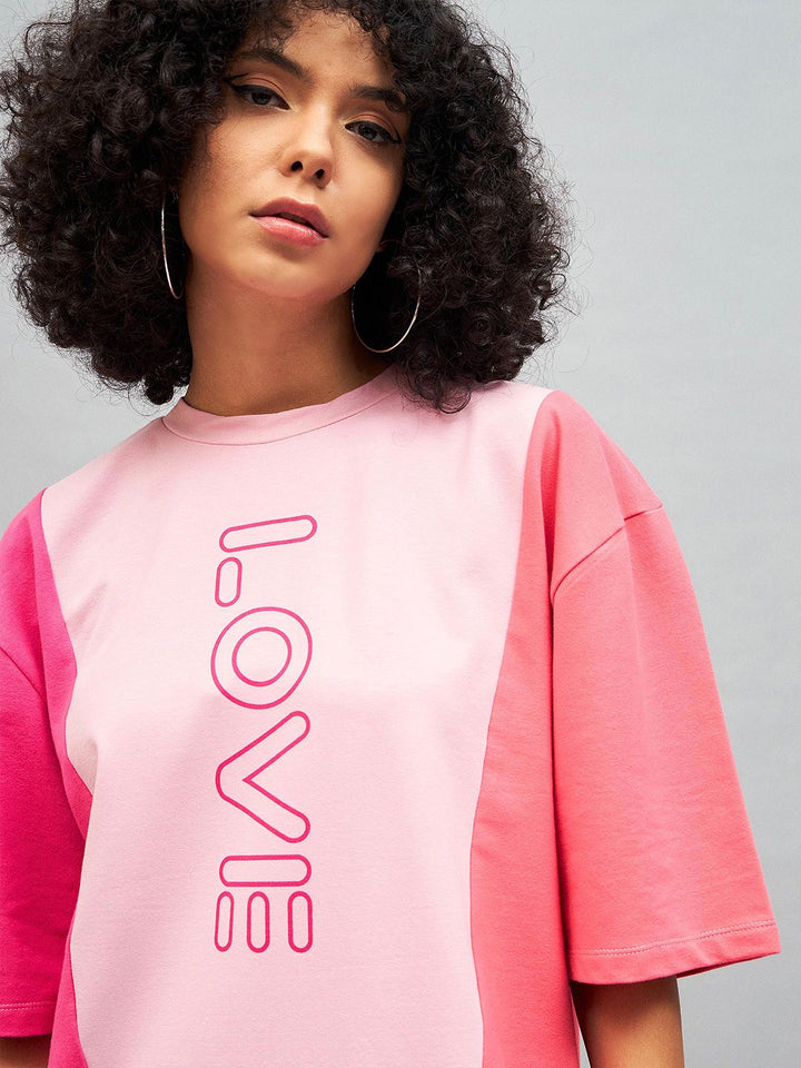 SASSAFRAS Pink Love Colourblocked Cotton T-shirt Mini Dress