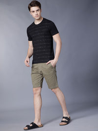 HIGHLANDER Men Olive Green Printed Slim Fit Chino Shorts