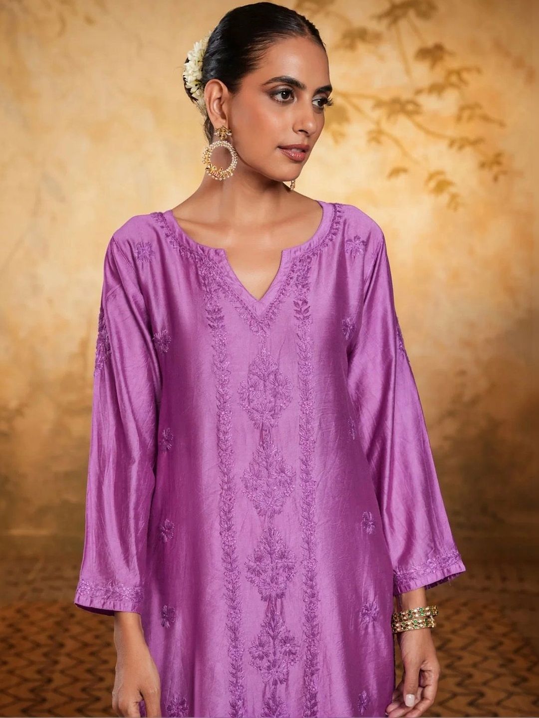 House of Chikankari Women Embroidered Thread Work Chanderi Silk Kurta