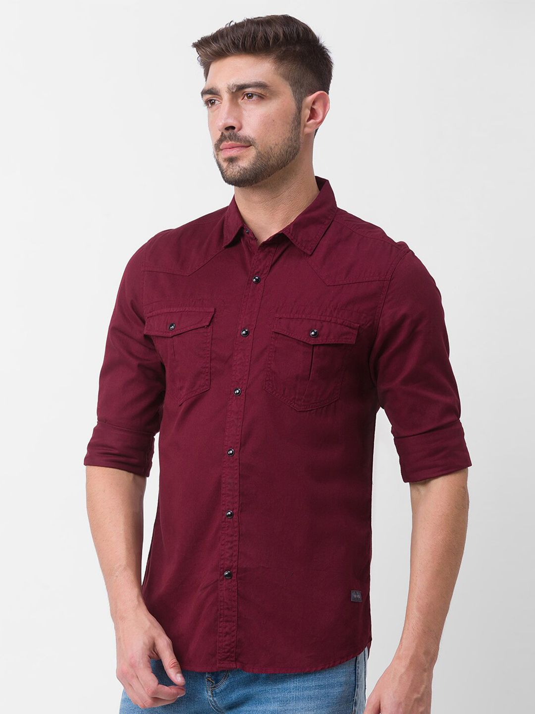 SPYKAR Men Maroon Slim Fit Casual Shirt