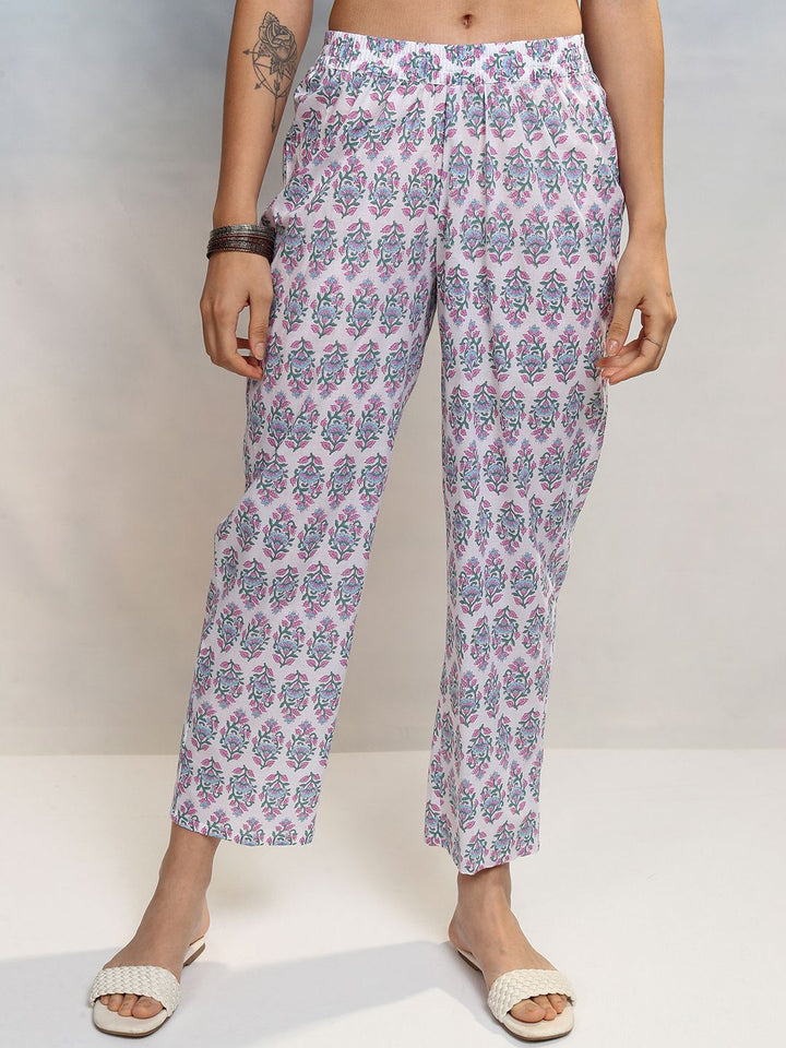 Vishudh Women Floral Printed Regular Pure Cotton Kurta with Trousers & With Dupatta