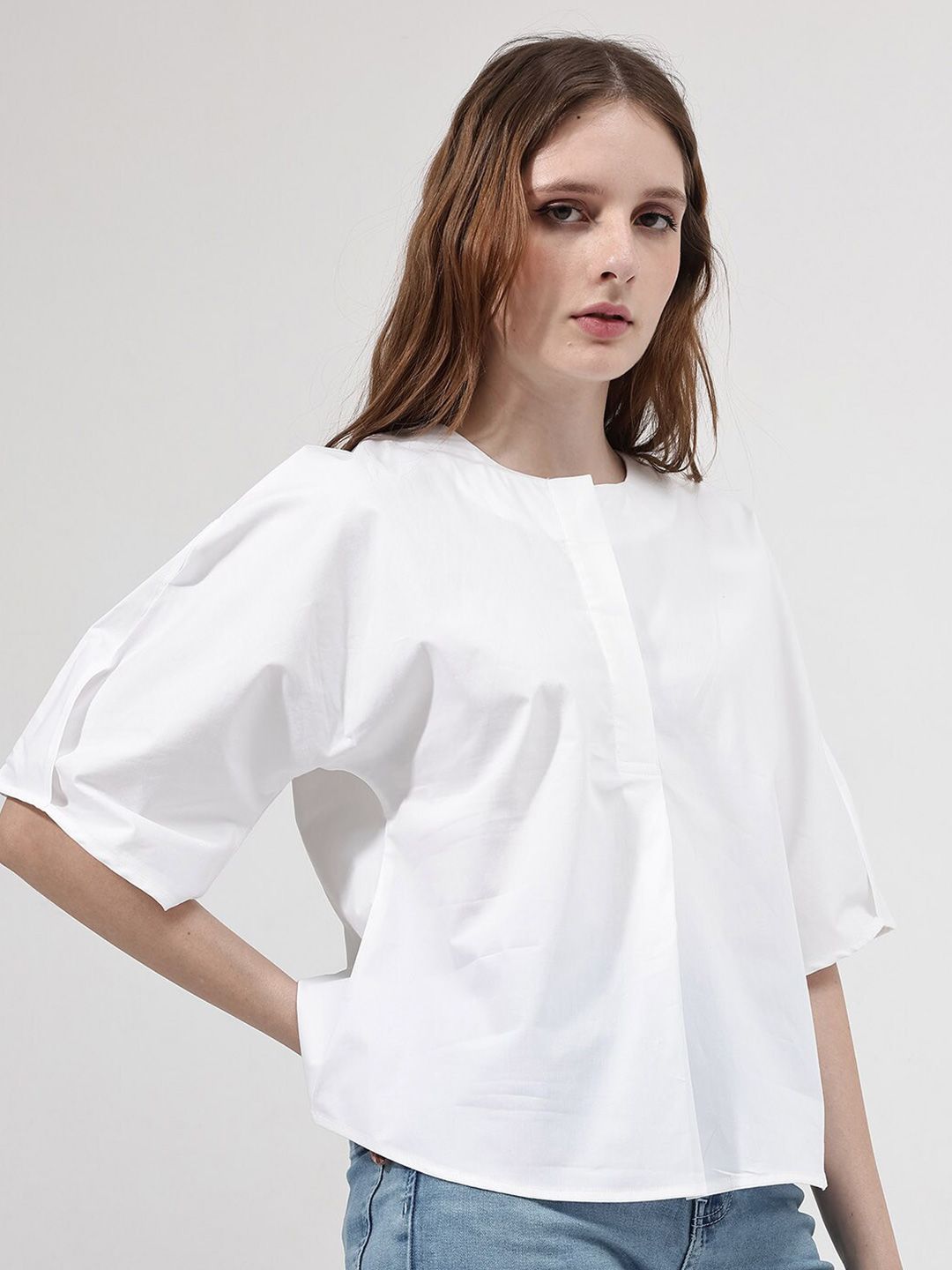 RAREISM Round Neck Flared Sleeve Cotton Top