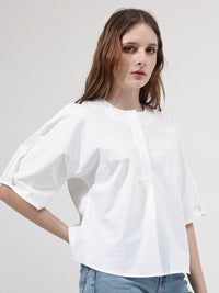 RAREISM Round Neck Flared Sleeve Cotton Top