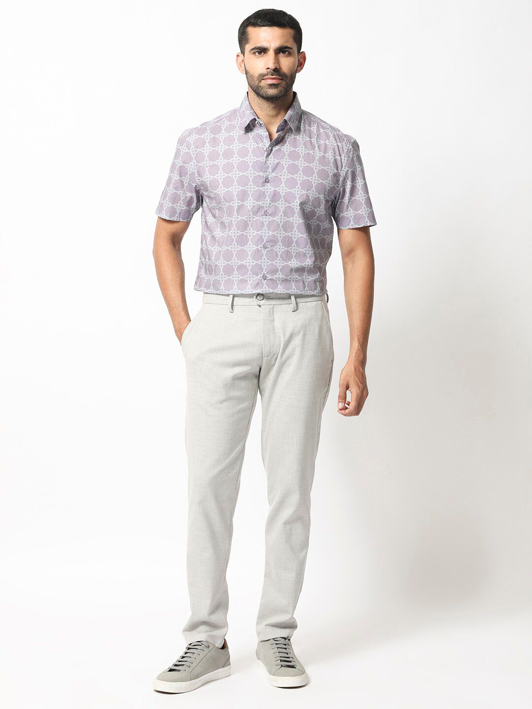 RARE RABBIT Men Barret Slim Fit Geometric Printed Cotton Shirt