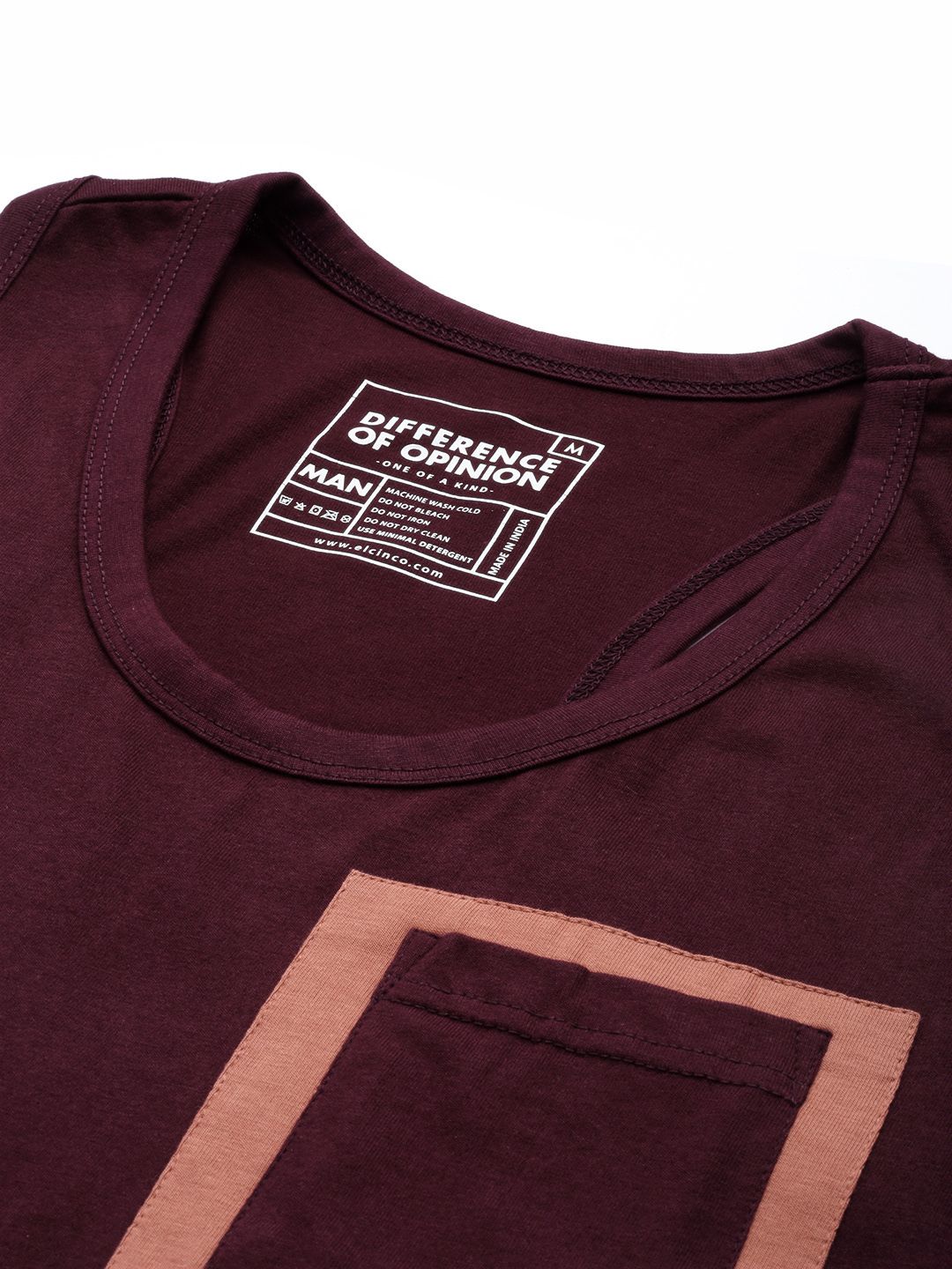 Difference of Opinion Men Maroon  Peach-Coloured Colourblocked Pure Cotton T-shirt
