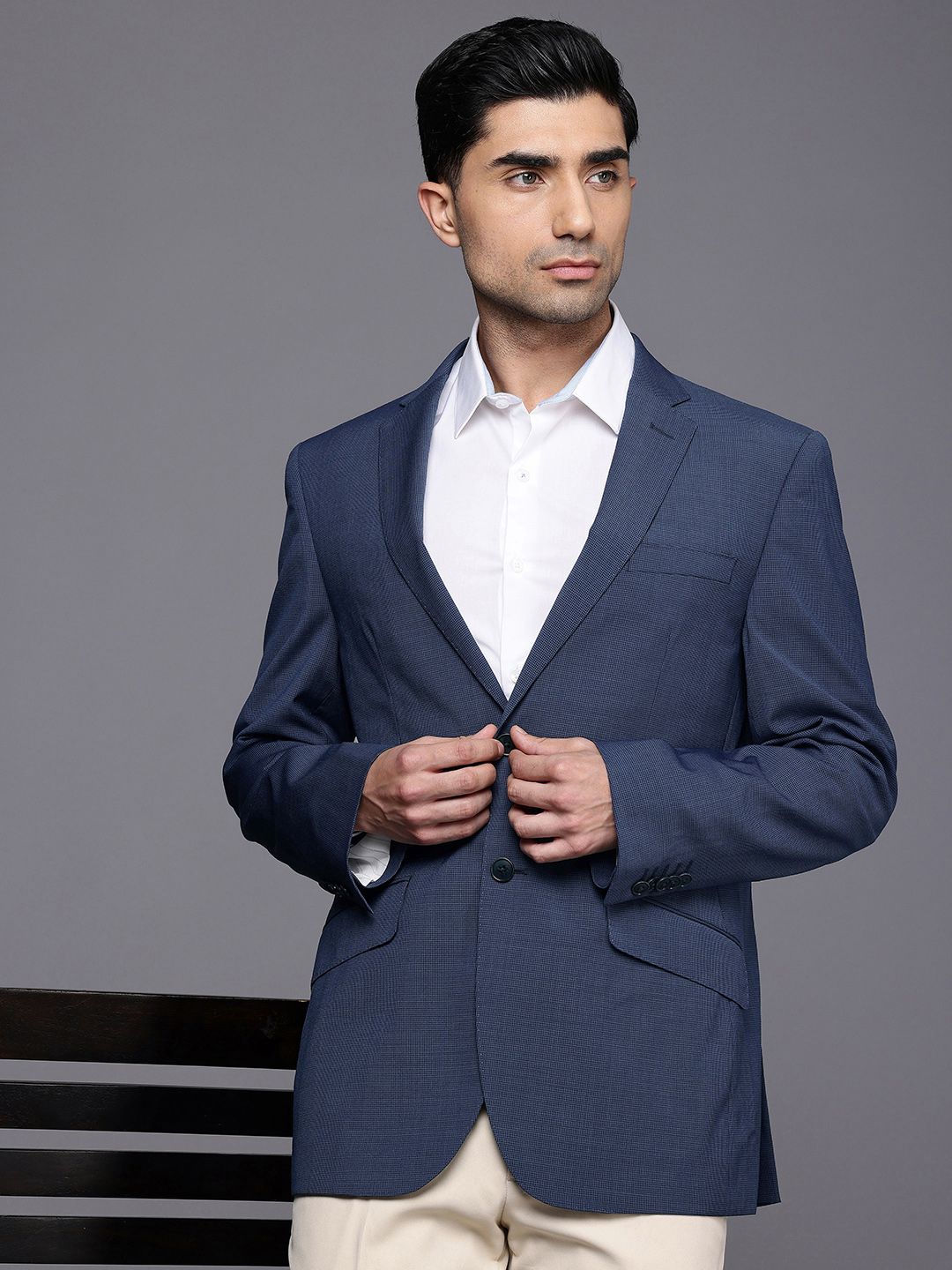Raymond Micro Checked Contemporary Fit Formal Blazer