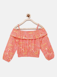Global Desi Coral Printed Bardot Top