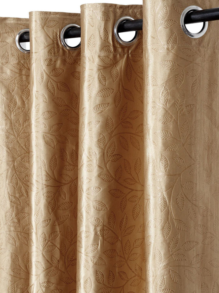 Cortina Set of 2 Bronze-Coloured Embossed Leaf Print Polyester Window Curtains