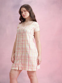 DressBerry Checked Tie-Up Neck Shirt Dress