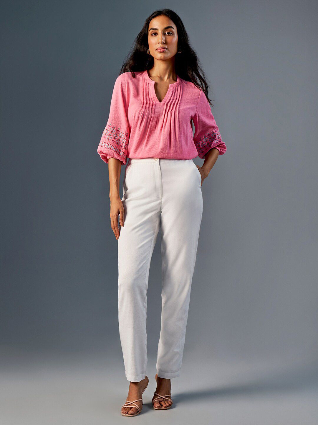Global Desi V-Neck Flared Sleeves Top