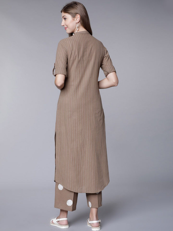 Vishudh Women Brown Striped Kurta with Palazzos