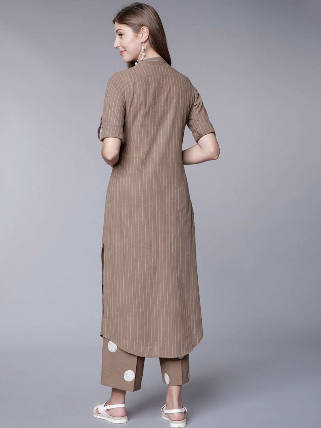 Vishudh Women Brown Striped Kurta with Palazzos