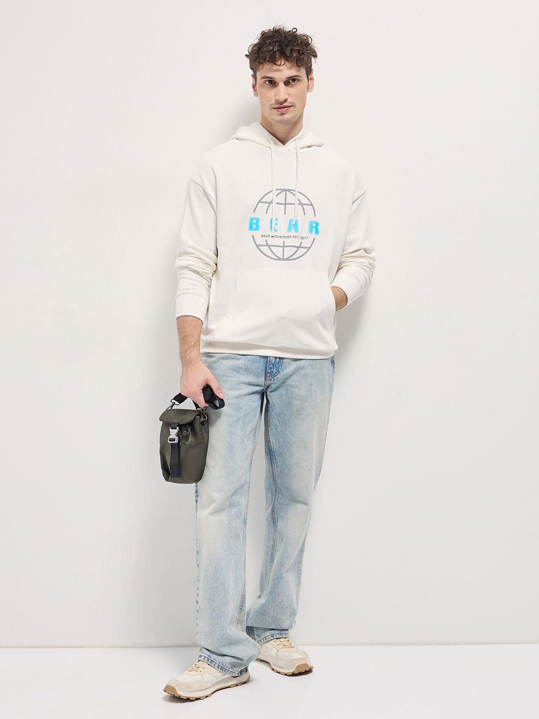 THE BEAR HOUSE Men's Cotton Graphic Printed Hooded Sweatshirt