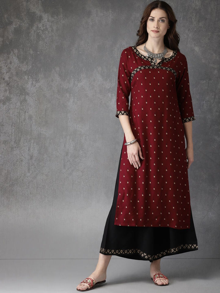 Anouk Women Maroon & Black Printed Kurta with Palazzos