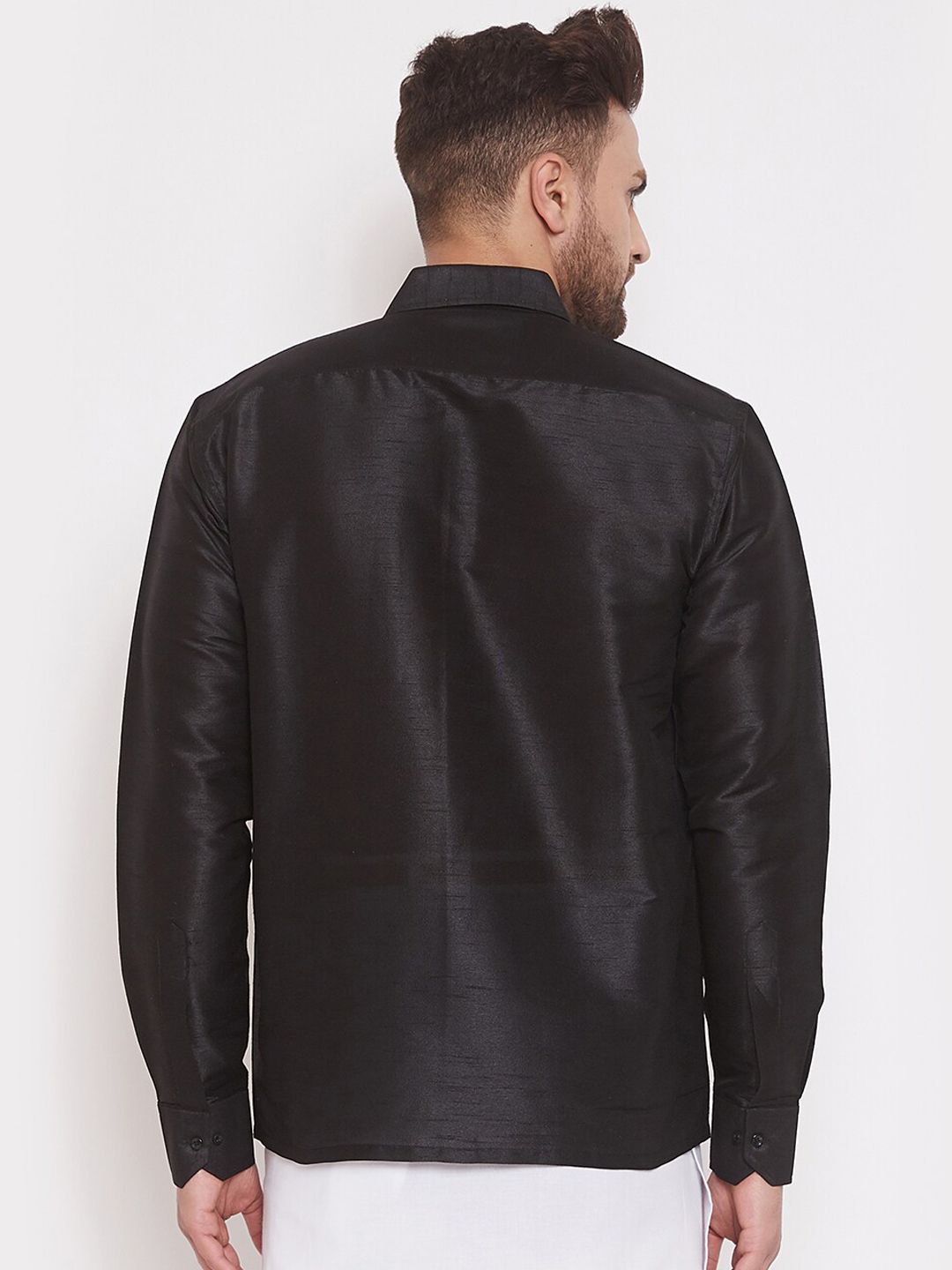 VASTRAMAY Men Black Regular Fit Solid Ethnic Shirt