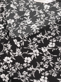 Berrylush Black & White Floral Printed Puff Sleeves Wrap Crop Top