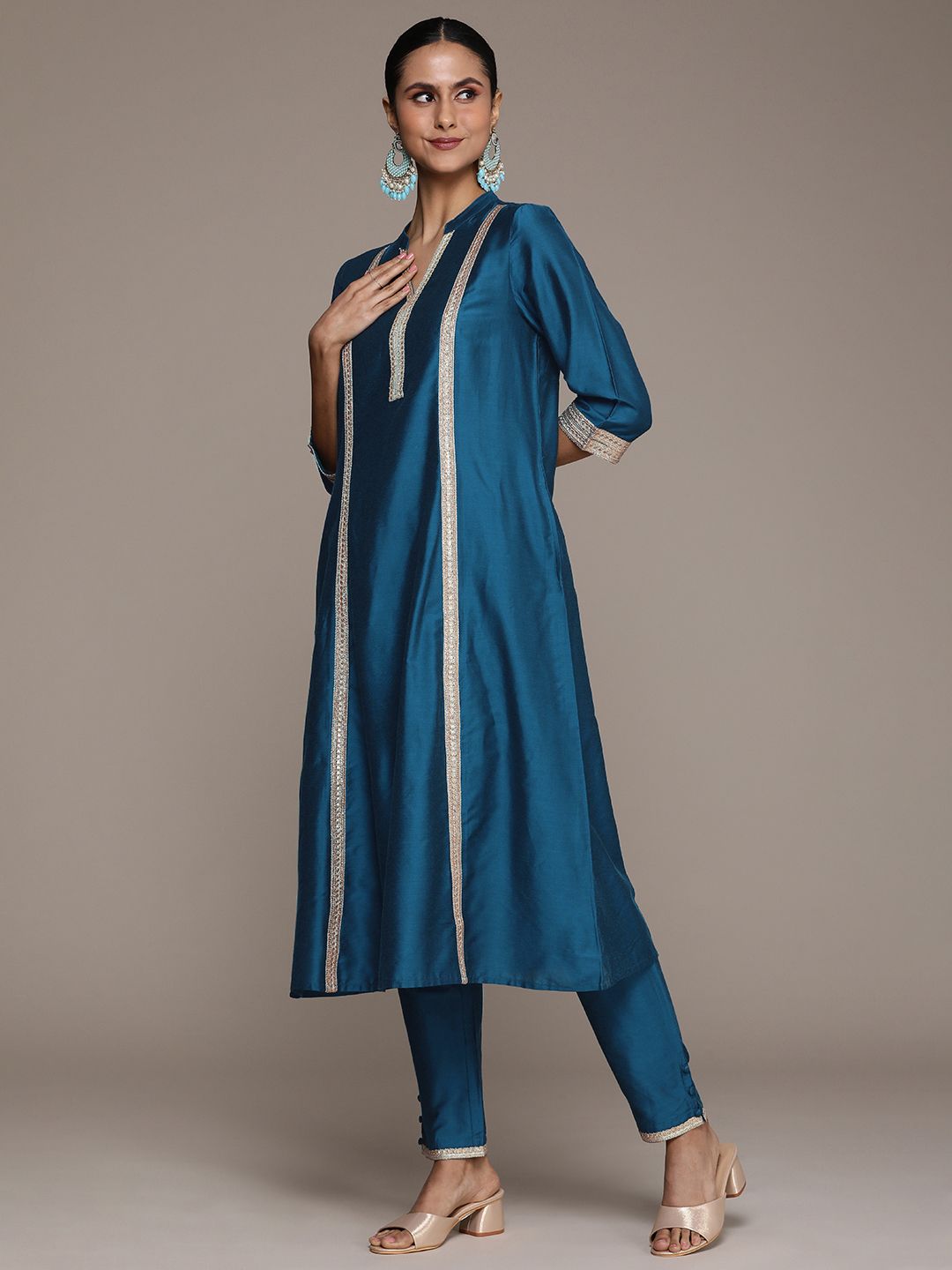 House of Pataudi Women Yoke Design Regular Gotta Patti Jashn Kurta With Trousers